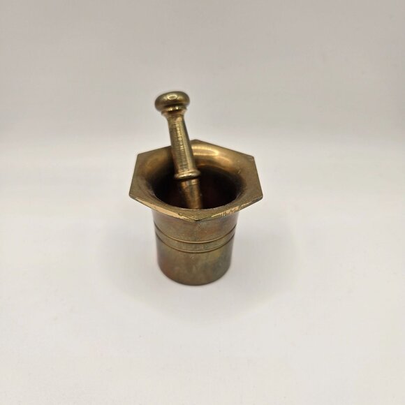 Vintage Brass Mortar & Pestle Set Pharmacy apothecary Potions Spells - Picture 3 of 6
